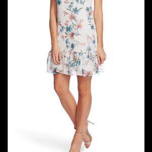CeCe expressive lilies with flutter sleeve dress and soft ecru